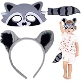 3pcs Ratcoon Costume drôle Ratcoon Hair Band Mask Tail Costume Soft for Cosplay Ratcoon Costume Adult for Kids Adult Man Women Women Halloween Noël décor