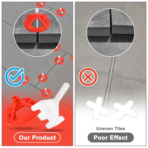 Flintronic Fliesen Nivelliersystem 2mm, 300 Teiliges Fliesenverlegehilfe Set, 200x Gewindelaschen & 100x Zughauben, fliesen Werkzeug zum Verlegen von Steinen und Böden(Rot)