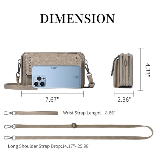 FALAN MULE Crossbody Bags for Women Small Leather Cell Phone Wallet Wristlet Purse with Zip Around 2 Strap2