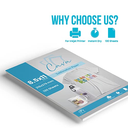 Cava Sublimation Paper 8.5X11 Inch 130 Sheets Heat Transfer Paper For Any Inkjet Printer With Sublimation Ink For Sublimation Blanks Tshirts Mugs Mouse Pads Tumbler, 8.5 X 11 Inches #TOP1