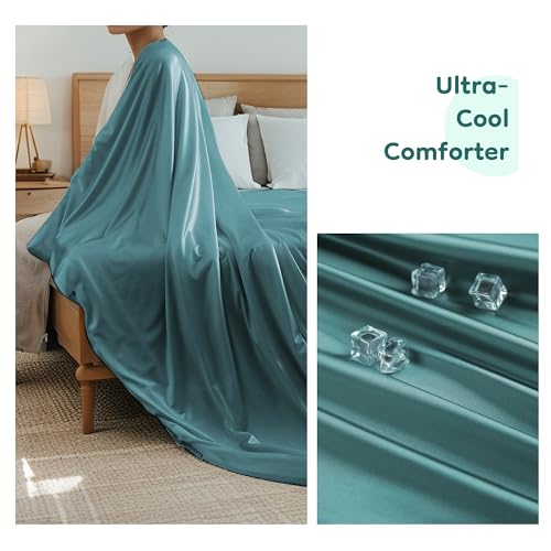 LaffyLo Cooling Comforter King Size 90x108 for Hot Sleepers & Night Sweats, Lightweight Cool Touch Blanket for Bed, Master Bedroom & Outdoor Camping, Travel, Forest Green — view 3