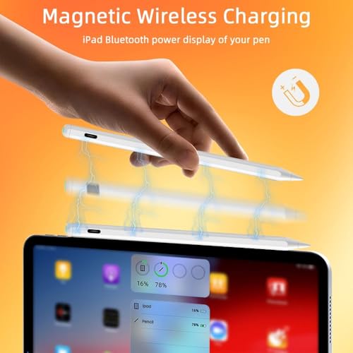 Image of Stylus Pen for iPad & Android Tablets, Fast Charging, High Precision Tip, Magnetic Design, USB-C Cable Included - Smooth Writing & Drawing Pencil (White) (Palm Rejection Not Supported)