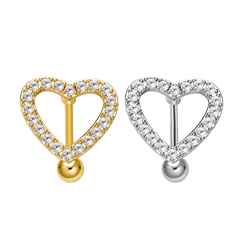 Harlermoon Heart Belly Button Rings CZ Crystal Belly Button Rings 14G Surgical Steel Piercing Jewelry (Silver & Gold heart) Harlermoon Heart Belly Button Rings CZ Crystal Belly Button Rings 14G Surgical Steel Piercing Jewelry (Silver & Gold heart)