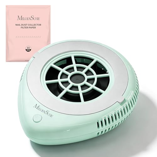 Image of MelodySusie Compact Cordless Nail Dust Collector, PProR 6000RPM Mini Nail Vacuum Fan with 3 Suction Modes and 30 Disposable Filter Papers for DIY & Daily Nail Care,Green