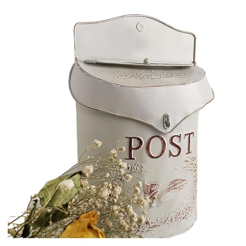 Wall Mounted Mailbox Wrought-Iron Design Letters Wall Mount Post Mailbox for Fence Letter Box Wall Mounted(White)