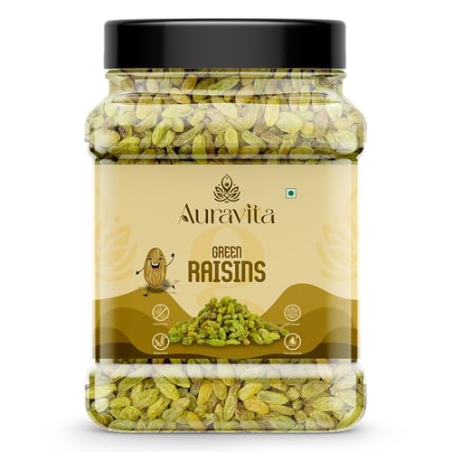 Image of Auravita Healthy Green Raisins 500gm | 100% Natural Dried Grapes (Kishmish) | Nutritious, Delicious & Healthy Snack | Source of Fibre in Nuts | No Preservatives in Dry Fruit