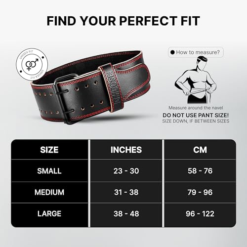 DMoose Gym Belt Genuine Leather for Men and Women, 4 Inch Wide, Adjustable Buckle, 5MM Thick for Weightlifting, Workout, Gym, Squat, Deadlift, Great Lower Back Support (Black/Red XXL) by DMoose Fitness - Image 6