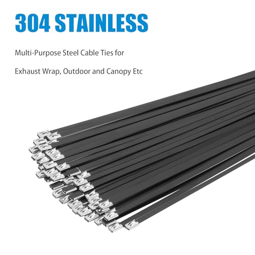 XINGO 24 inch Black Metal Zip Ties Heavy Duty 100 Pack, 304 Stainless Steel Zip Ties, 300lbs Tensile Strength, Multi-Purpose Self-Locking Cable Ties for Exhaust Wrap, Outdoor and Canopy Etc by XINGO - Used condition - Image 4