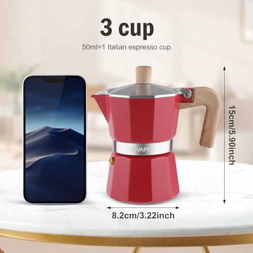Sivaphe Moka Pot 3 Espresso Cups Aluminum, Percolator Espresso and Coffee Maker, Portable Stovetop Italian and Cuban Cafe Brewer for Home and Camping Red by Sivaphe - Image 2