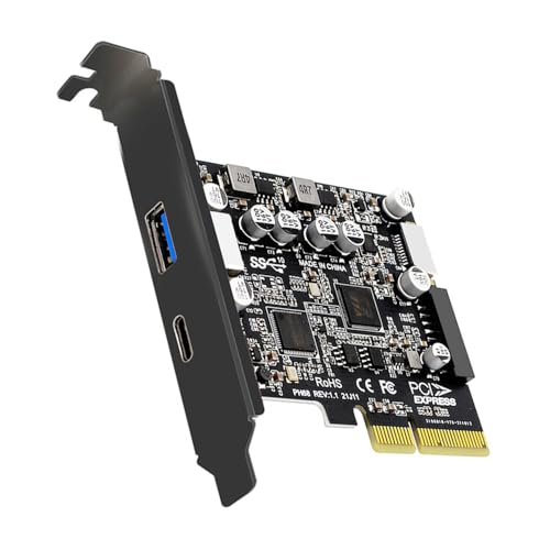 Cablecc PCI-E 4X to 4 Port 10Gbps USB A/USB C/USB 3.0 20Pin/USB 3.1 Front Panel Socket USB 3.1 Gen2 PCI Express Expansion Card Adapter with ASM3142 VL822 Dual Chipset