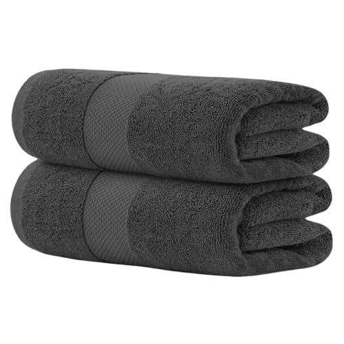 Hieftan Towels Bath Sheet Set – 100% Cotton Pack of 2 Extra Large Bath Sheets Towel 600gsm Highly Absorbent Rapid Dry Super Sheets for Bathroom 140 X 80 cm (Charcoal)