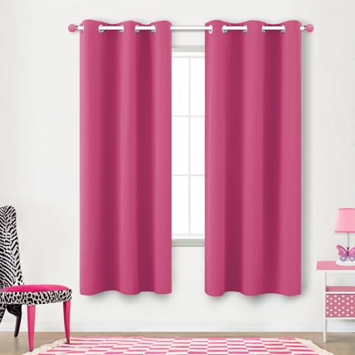 KOUFALL Kids Curtains for Bedroom,Blackout Short 63 Inch Length 2 Panels Dark Pink Curtains for Room Decor Teen Girls