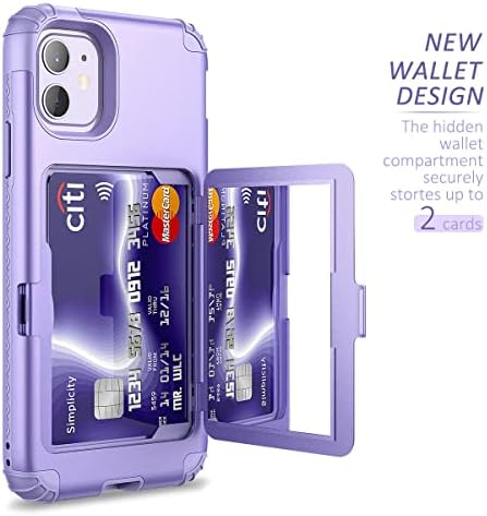 WeLoveCase iPhone 11 Wallet Case for Women Defender Credit Card Holder Cover with Hidden Mirror Three Layer Shockproof Heavy Duty Protection All-Round Protective Case for iPhone 11 Light Purple