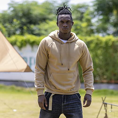 Toloer Men's Hoodies Pullover Slim Fit Solid Color Sports Outwear Sweatshirts Khaki Medium #TOP1