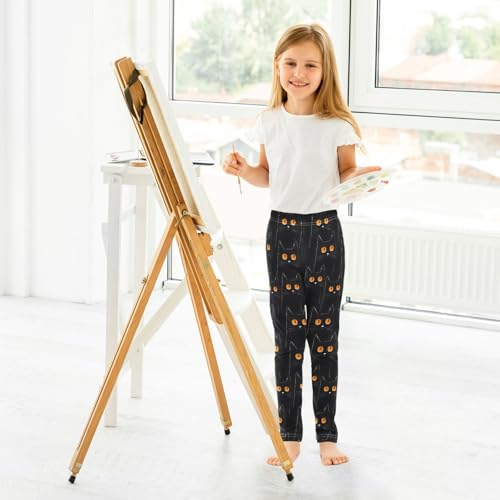 ALAZA Girls' Leggings Children's Yoga Pants Skinny Printed Dance Black Cat Orange Eyes Comfortable 4T4