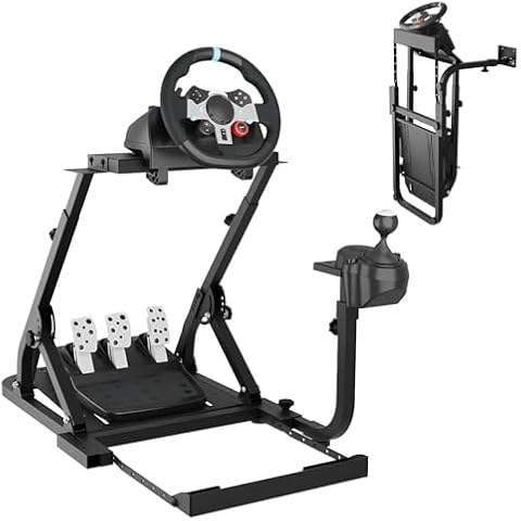 GOCAPTAIN Racing Steering Wheel Stand - Adjustable Design, Universal Gear Lever, Chair-Friendly Slot, Quick-Fold for Logitech G920/G25/G29, Thrustmaster T80/T150/T300, Black Cover