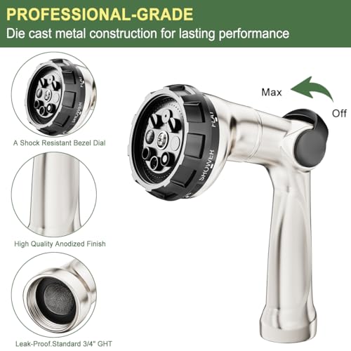 image for FANHAO Professional Heavy Duty Garden Hose Nozzle, 100% Metal Thumb Co