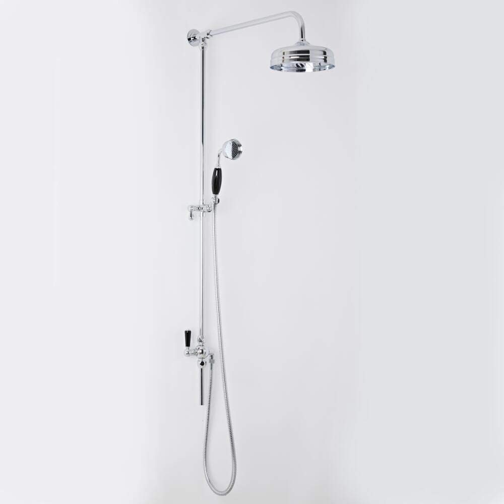 Milano Chrome & Black Elizabeth Rigid Riser Fixed Shower Head Handset - Chrome Black
