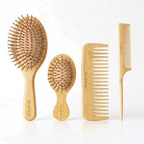 Cepillos de bambú para el cabello seco, set de peines desenredantes y de masaje.