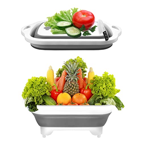 Semsoiio 1Pcs Collapsible Cutting Board,Collapsible Sink/Foldable Dish,Foldable Dishes Space Saving - Multifunctional Kitchen Vegetable Washing Basket Silicone Dish Tub For Bbq/Camping (Grey) #TOP7