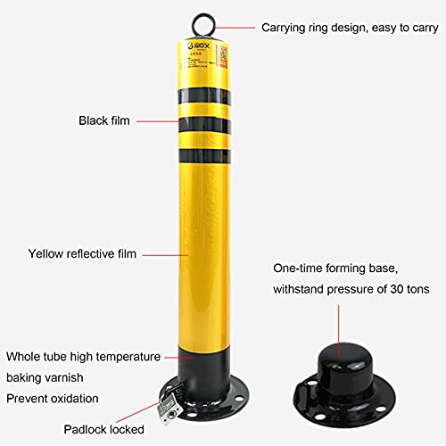 Genérico Bolardo metálico Desmontable de Alta Resistencia para entradas de vehículos - Incluye candado y Conos Reflectantes (Negro, 750x76 mm) - Barrera de estacionamiento Duradera para Mayor segurid