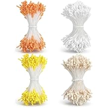 Grevosea 1600 Pcs Double Heads Flower Stamen, 3mm Artificial Pearl Flower Stamens Pistil Handmade Artificial Pearlized Floral Pollens Stamen for DIY Crafts Wedding and Home Decoration