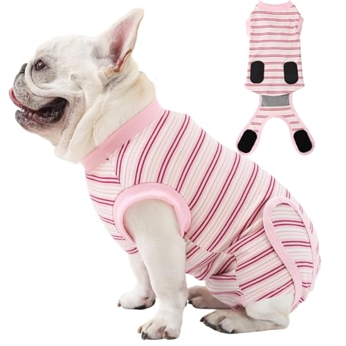 Recovery Suit for Dogs - Dog Surgery Recovery Suit Female Spay, Soft Dog Onesie for Surgery Female,Dog Cone Alternative Surgical Recovery Suit,Abdominal Wounds Suit (Pink Stripe, Medium)