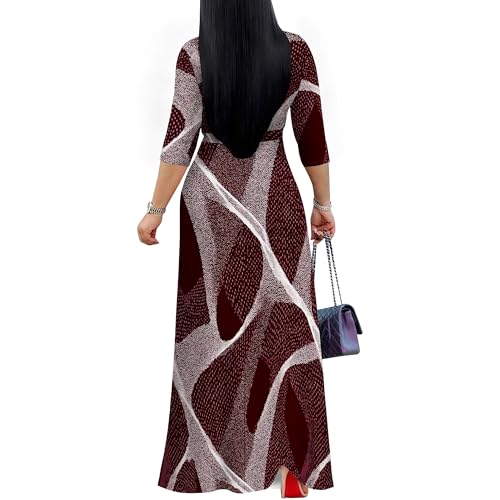 Image of Plus Size Dresses for Women Print Maxi Dresses 3 /4 Sleeve with Belt
