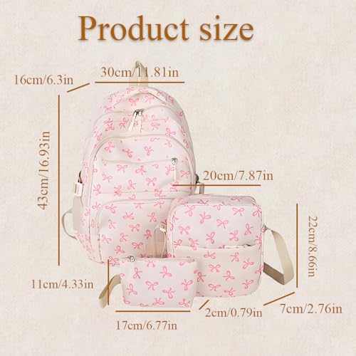Bow Backpack For Women,3pcs Set Cute Kawaii Backpacks Set，Nylon Backpack With Bow Pattern (Black-01)2