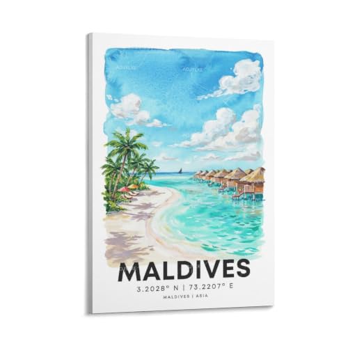 Poster Maldives aquarelle pour une deco de bureau zen et inspirante