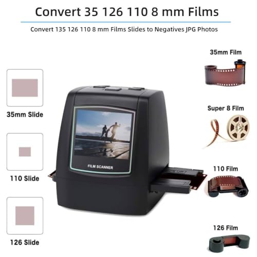 Image of Film Slide Scanner 22MP with 2.0in TFT LCD Display, Converts 135 126 110 8mm Films Slides to Negatives, Color Black White JPG Photos