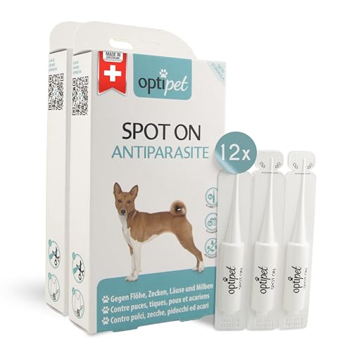 Optipet Spot On 12x1ml Pipetten für Hunde, Hochwirksam bis zu 48 Wochen gegen Milben, Flöhen, Zecken, Läusen