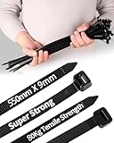 50 PCS Long Heavy Duty Cable Ties Black,550mm x 9mm with 80 KGS Ultra Strong Tensile Strength, Large UV Resistant Extra Long Cable Zip Ties Wraps for HVAC Outdoor Construction