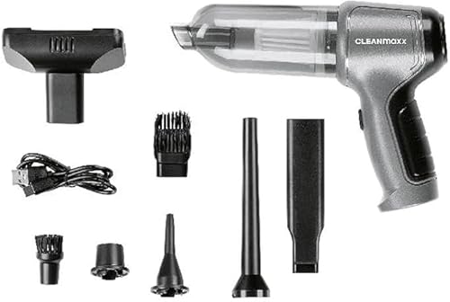 CLEANmaxx Akku Handstaubsauger | Staubsauger kabellos mit Saug-, Gebläse- und Vakuumierfunktion | Handstaubsauger-Set + 7 Aufsätze | Akkustaubsauger – ideal als Autostaubsauger