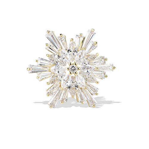Image of Women's Cubic Zircon Snowflake Brooch Pins Elegant Clear Crystal Ice Flower Lapel Pin Breastpin