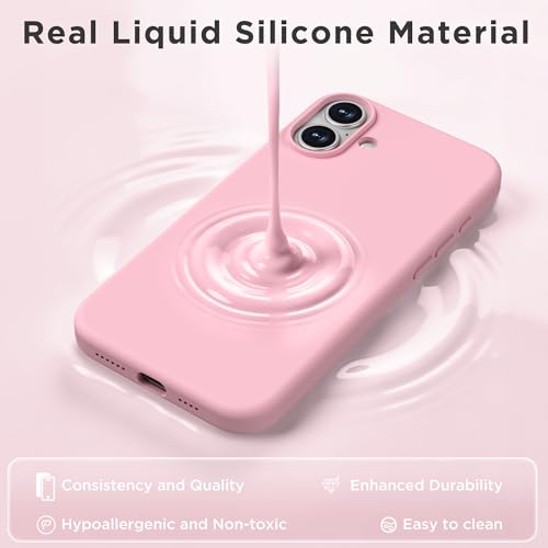 Image of Magnetic for iPhone 16 Case, Compatible with MagSafe, Liquid Silicone Phone Cover with Screen Protector & Camera Protector, Soft Anti-Scratch Microfiber Lining Inside 6.1 inch, Pink