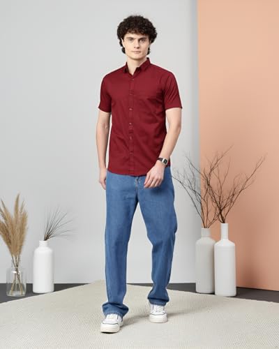 Image of Majestic Man Slim Fit Pure Cotton Half Sleeve Solid Casual Shirt