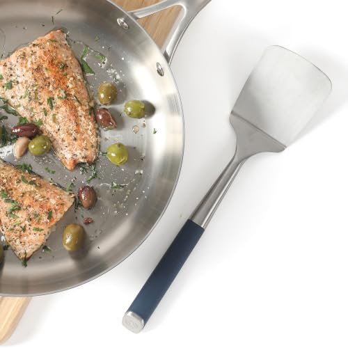Image of Calphalon Solid Turner, Cooking Spatula, Kitchen Spatula, Stainless Steel Turner with Silicone Heat Resistance Handle, Nonstick-Safe Spatula with Ergonomic Handle (Navy)