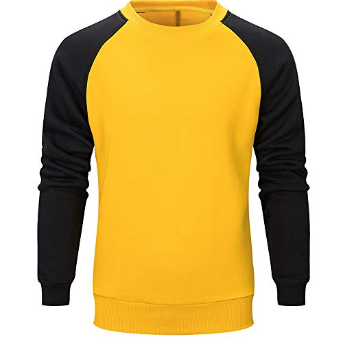 Givekoiu-clothings❀❀Men's Tops & T-Shirts,Men's Casual Long-Sleeved Rags Stitching Color Loose Multi-Color Men's Sweatshir,Yellow,M