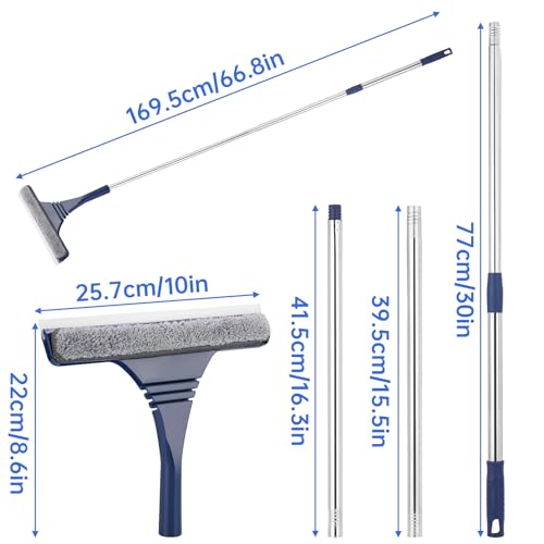 Image of NiHome 2-In-1 Window Squeegee with 67-Inch Extension Pole, Adjustable Length, Dual-Sided Microfiber Cloth & Silicone Blade, Streak-Free Cleaning for Windows, Shower Glass, Mirrors, and Car Windshields