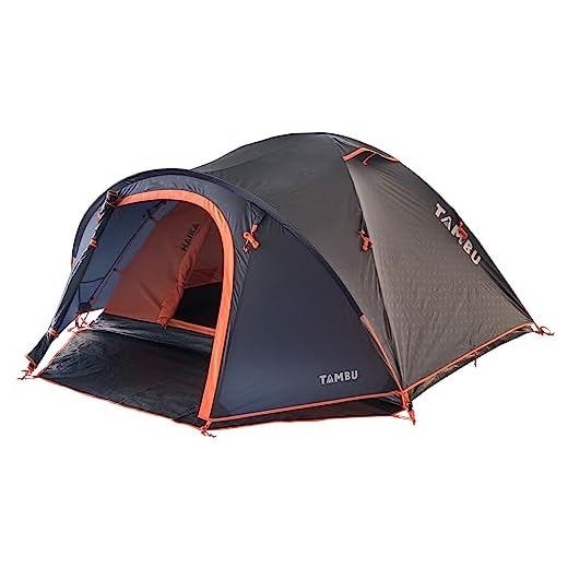 TAMBU Haika Tienda de campaña para 4 personas, con toldo para exteriores, tienda de campaña para festivales, impermeable, doble pared, sostenible, reciclado, ventana de gasa