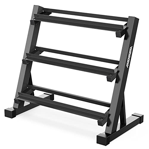 [Doppia stabilità]: questo rack per manubri è dotato di piedini in gomma oltre alla sua stabile struttura triangolare. Non solo garantisce ulteriormente la stabilità, ma protegge anche il pavimento dai graffi. Oltre a questo, assorbe anche l'impatto quando si posizionano carichi pesanti su di esso, impedendo al rack di scivolare.