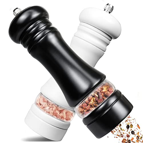 Moulin a Poivre et Sel, Lot de 2 Moulin à Sel et à Poivre Manuel avec Broyeur à Épices en Céramique Réglable, Moulins Sel Poivre Bois Salieres et Poivrieres Acryl...