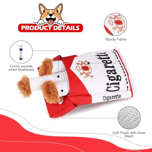 MOKIDO Hundespielzeug Zigarette, Zigarette Quietschend, Interaktives Dog Cigarette Toy, Hunde Zigaretten mit Einer Box, lustiges Kichern, Plüsch-Hundespielzeug für kleine, mittelgroße und große Hunde