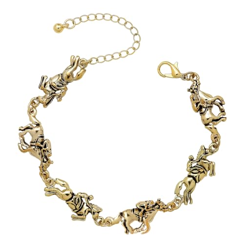 RechicGu Vintage Horse Racing Charms Cuff Bracelet Bangle - Funny Derby Jewelry for Women, Gift for Western Cowboy Cowgirl Equestrian Fan