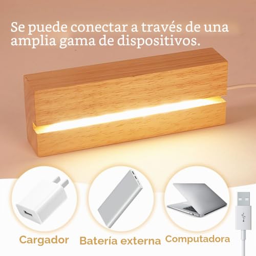 Miniatura 3 de Mecctuck Base De Visualización De Luces Led, Base De 3 Unidades, Base De Luz, Base De Madera, Base De Pantalla Led, Base De Madera Iluminada, Base De Luz Usb Iluminada, Base Rectangular De Madera