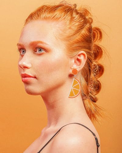 Fruit Earrings for Women Cute Orange Strawberry Beaded Fruit Earrings Fashion Handmade Beaded Drop Dangle Earrings Bohemia Statement Fruits Earring Summer Beach Vacation Jewelry2
