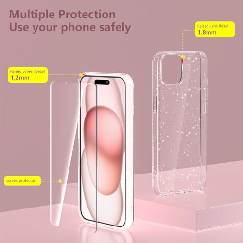 YIRSUR Glitter Clear Case Compatible with iPhone 15 Plus with 2 Pack Screen Protector with 2 Pack Camera Lens Protector - Image 3