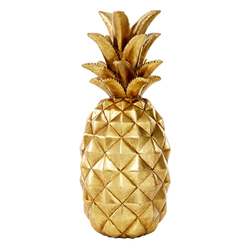 Escultura Decorativa Piña de Polystone con Acabado Dorado 14x6x6 in miniatura 1