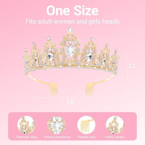 Birthday Tiara and Crown with Sash, Birthday Tiara for Women Party (Gold)